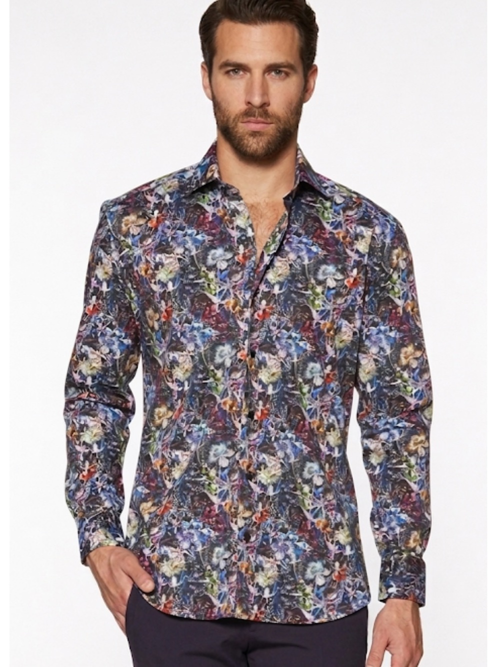 Bertigo Multicolor Floral Button Down Shirt Slim Fit XL Excellent Condition!